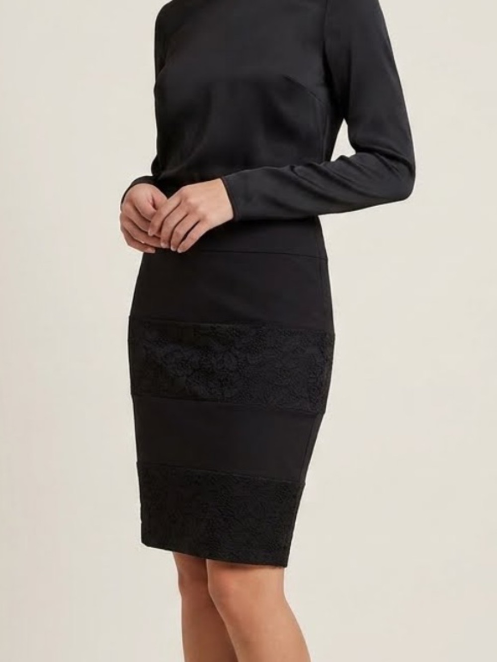 👗Joe Benbasset Black Lace-Panel Pencil Skirt